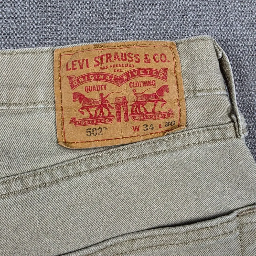 Levi's 502 Regular Tapered Mens 34x30 Tan Khaki Twill Chino Pants Stretch Casual